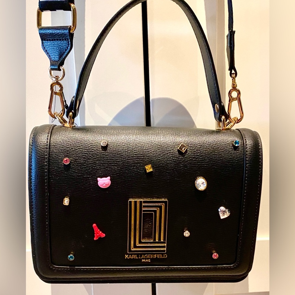 🌟Karl Lagerfeld Black Shoulder Bag with Colorful Embellishment